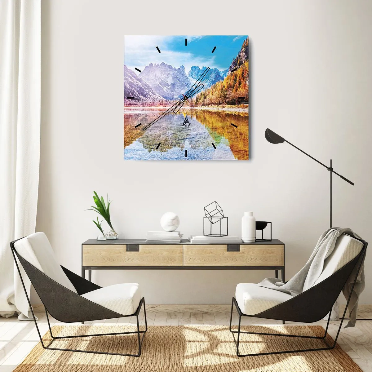 Wanduhr - Glasuhr - Und in den Bergen ist es schon Herbst - 40x40 cm