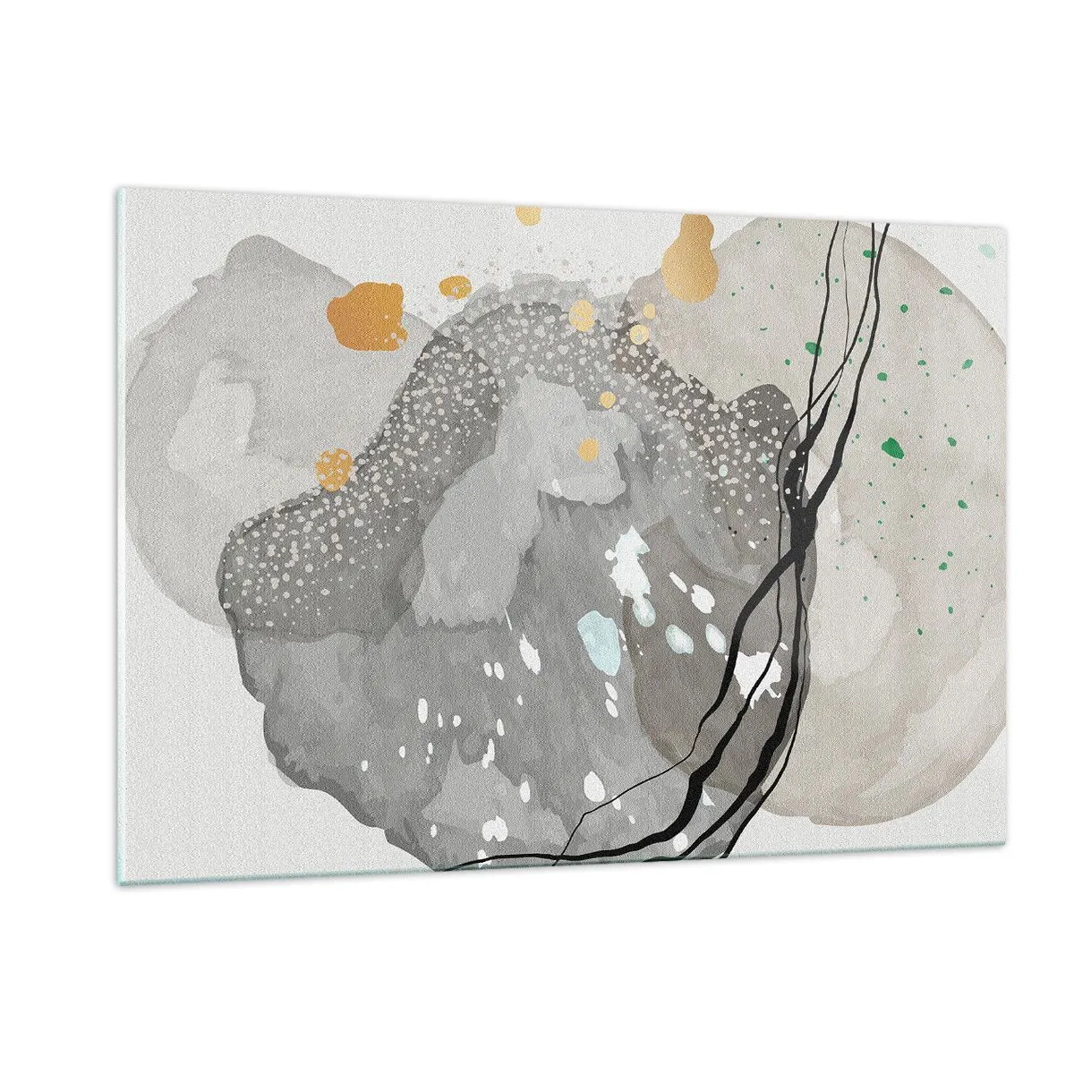 Glasbild - Bild auf glas - Organische Formen und Punkte in gedeckten Farben mit Details - 120x80cm - Organische Komposition - Moderne Wanddekoration für Wohnzimmer und Schlafzimmer ARTTOR