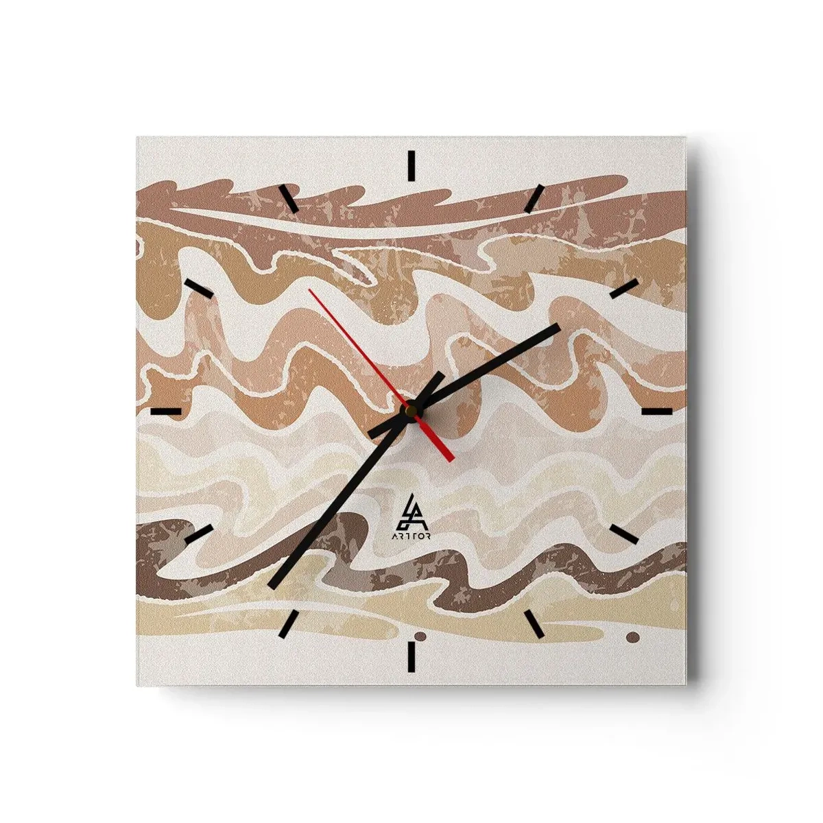 Wanduhr - Glasuhr - Wellenförmige abstrakte Linien in Beigetönen - 30x30cm - Gute Energie – gute Gefühle - Moderne Wanddekoration für Wohnzimmer und Schlafzimmer ARTTOR