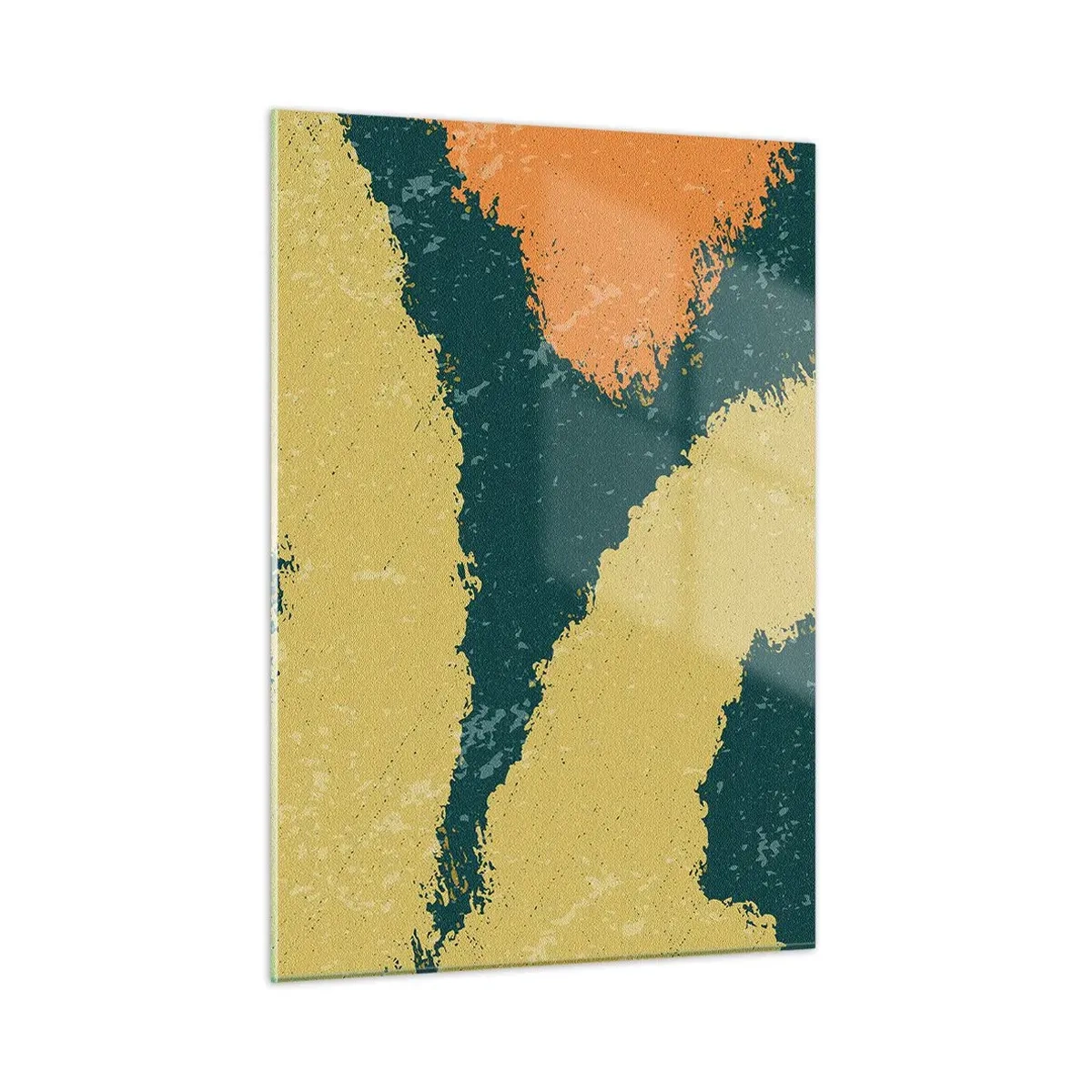 Glasbild - Bild auf glas - Eine fließende Abstraktion in Senf, Grün und Orange. - 50x70cm - Abstraktion – langsame Bewegung - Moderne Wanddekoration für Wohnzimmer und Schlafzimmer ARTTOR