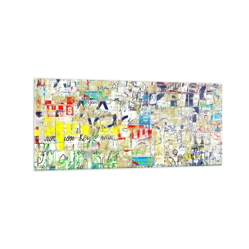 Glasbild - Bild auf glas - Abstrakte Graffiti mit bunten Inschriften und Mustern - 120x50cm - Es freut einfach die Augen - Moderne Wanddekoration für Wohnzimmer und Schlafzimmer ARTTOR