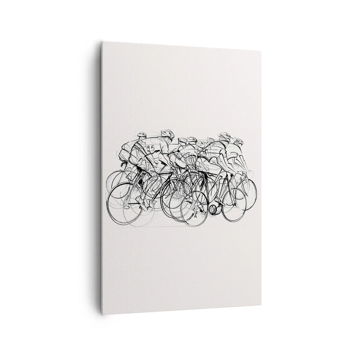 Bild auf Leinwand - Leinwandbild - Eine Gruppe von Radfahrern in Bewegung im minimalistischen Stil - 80x120cm - Gemeinsam als Team - Moderne Wanddekoration für Wohnzimmer und Schlafzimmer ARTTOR