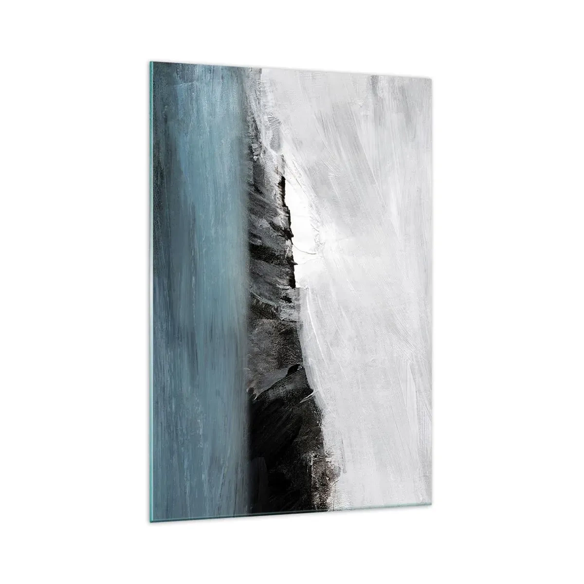 Glasbild - Bild auf glas - Abstrakte Landschaft mit Wasser und felsigem Ufer - 70x100cm - Wasser – Erde: Kampf der Naturelemente - Moderne Wanddekoration für Wohnzimmer und Schlafzimmer ARTTOR