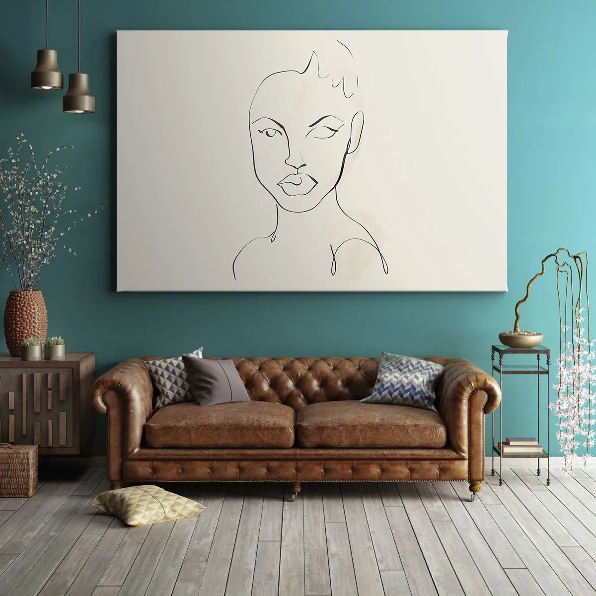 Bild auf Leinwand - Leinwandbild - Minimalistische Skizze eines Frauengesichts - 100x70cm - Umriss der Sinnlichkeit - Moderne Wanddekoration für Wohnzimmer und Schlafzimmer ARTTOR