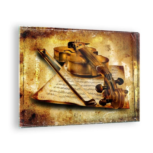 Glasbild - Bild auf glas - Violine mit Noten auf Vintage-Hintergrund - 70x50cm - Ein Virtuose dringend benötigt - Moderne Wanddekoration für Wohnzimmer und Schlafzimmer ARTTOR
