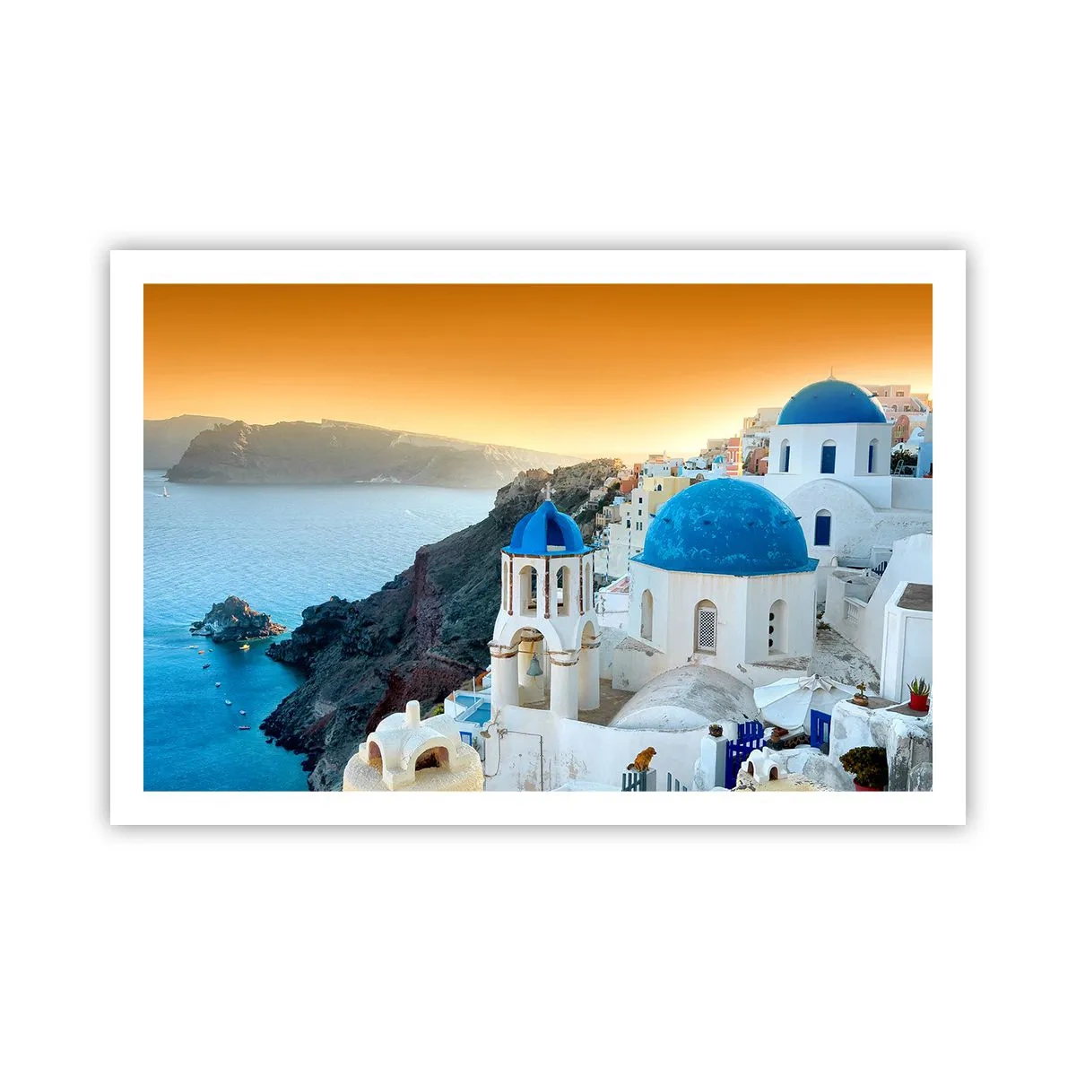 Poster - Santorini - an die Felsen gekuschelt - 91x61 cm