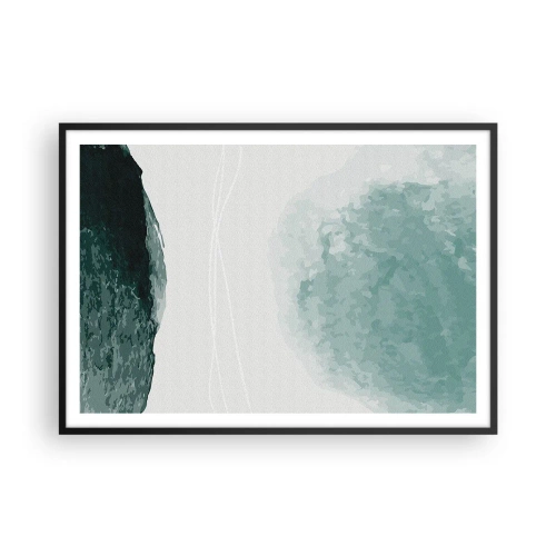Poster in einem schwarzem Rahmen - Eine zarte abstrakte Komposition in Grüntönen mit subtilen Formen auf hellem Hintergrund. - 100x70cm - Begegnung mit Nebel - Moderne Wanddekoration für Wohnzimmer und Schlafzimmer ARTTOR