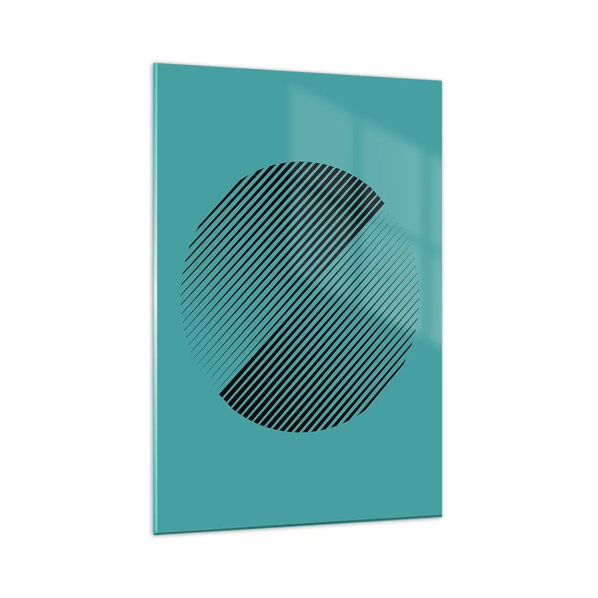 Glasbild - Bild auf glas - Ein minimalistischer Kreis mit Linien auf türkisfarbenem Hintergrund. - 80x120cm - Kreis – eine geometrische Variante - Moderne Wanddekoration für Wohnzimmer und Schlafzimmer ARTTOR