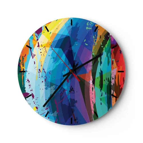 Wanduhr - Glasuhr - Abstrakte bunte Muster in intensiven Farben - 30x30cm - Farbenfroher Schwindel - Moderne Wanddekoration für Wohnzimmer, Küche und Schlafzimmer ARTTOR