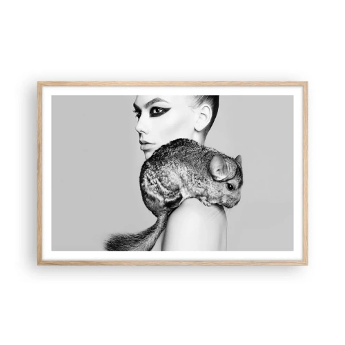 Poster in einem Rahmen aus heller Eiche - Dame mit einem Chinchilla - 91x61 cm