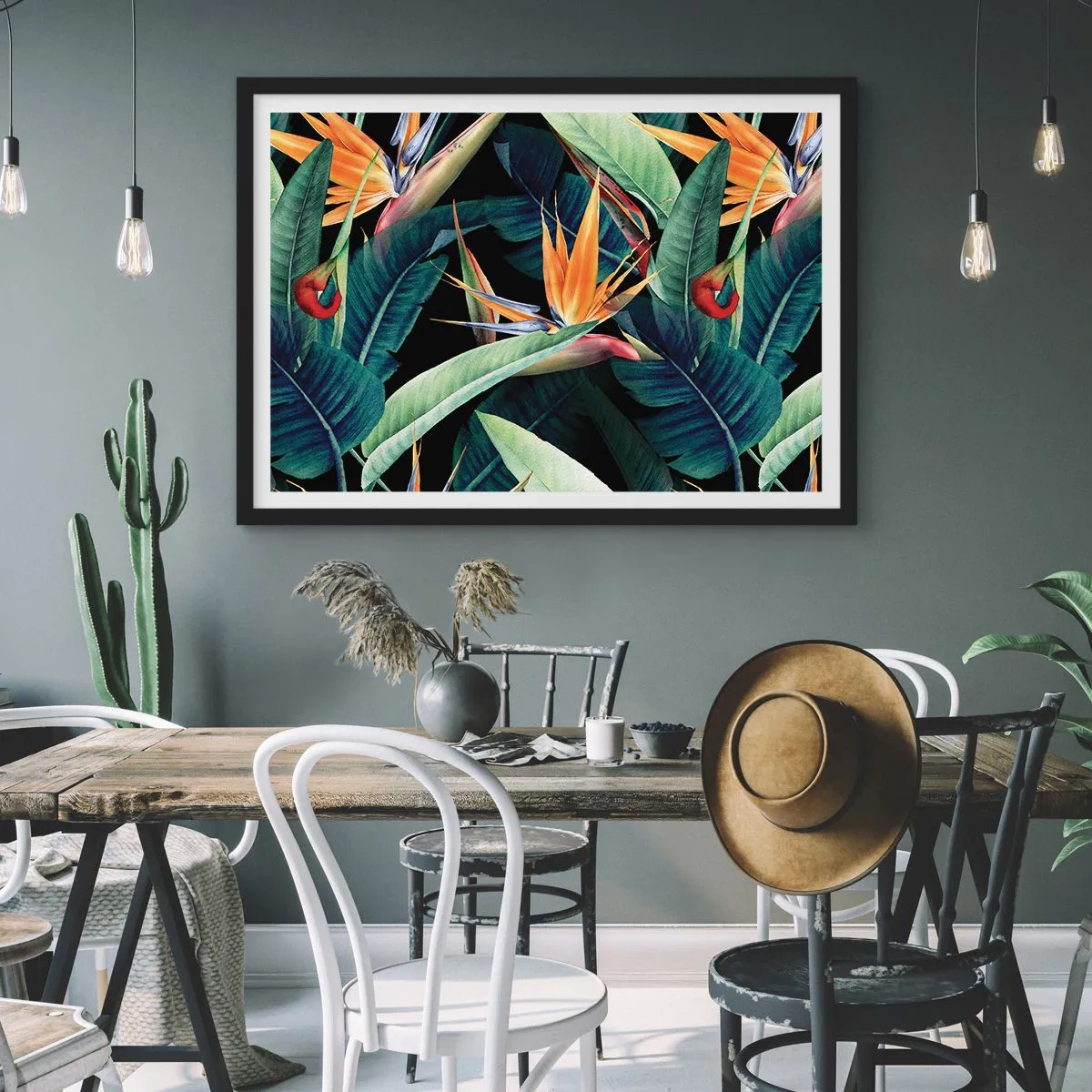 Poster in einem schwarzem Rahmen - Flammende Blumen der Tropen - 91x61 cm