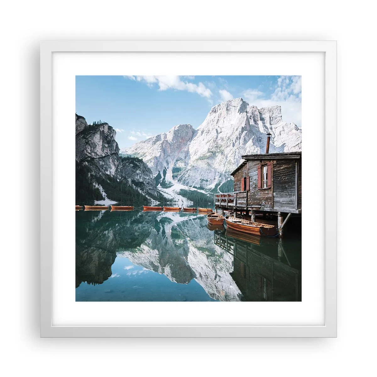 Poster in einem weißen Rahmen - Kristallklarer Bergmorgen - 40x40 cm