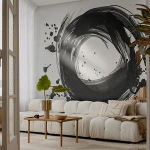 Fototapete Premium Canvas - Schwarze Abstraktion in Form eines Kreises auf weißem Hintergrund - 100x70cm - Der Wirbel der Schöpfung - Moderne Wanddekoration für Wohnzimmer und Schlafzimmer ARTTOR