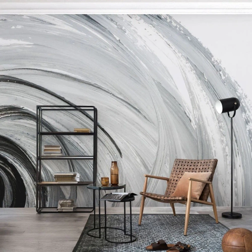 Fototapete Premium Sand - Abstrakte wirbelnde Pinselstriche in Grautönen - 100x70cm - Orbitale Komposition - Moderne Wanddekoration für Wohnzimmer und Schlafzimmer ARTTOR