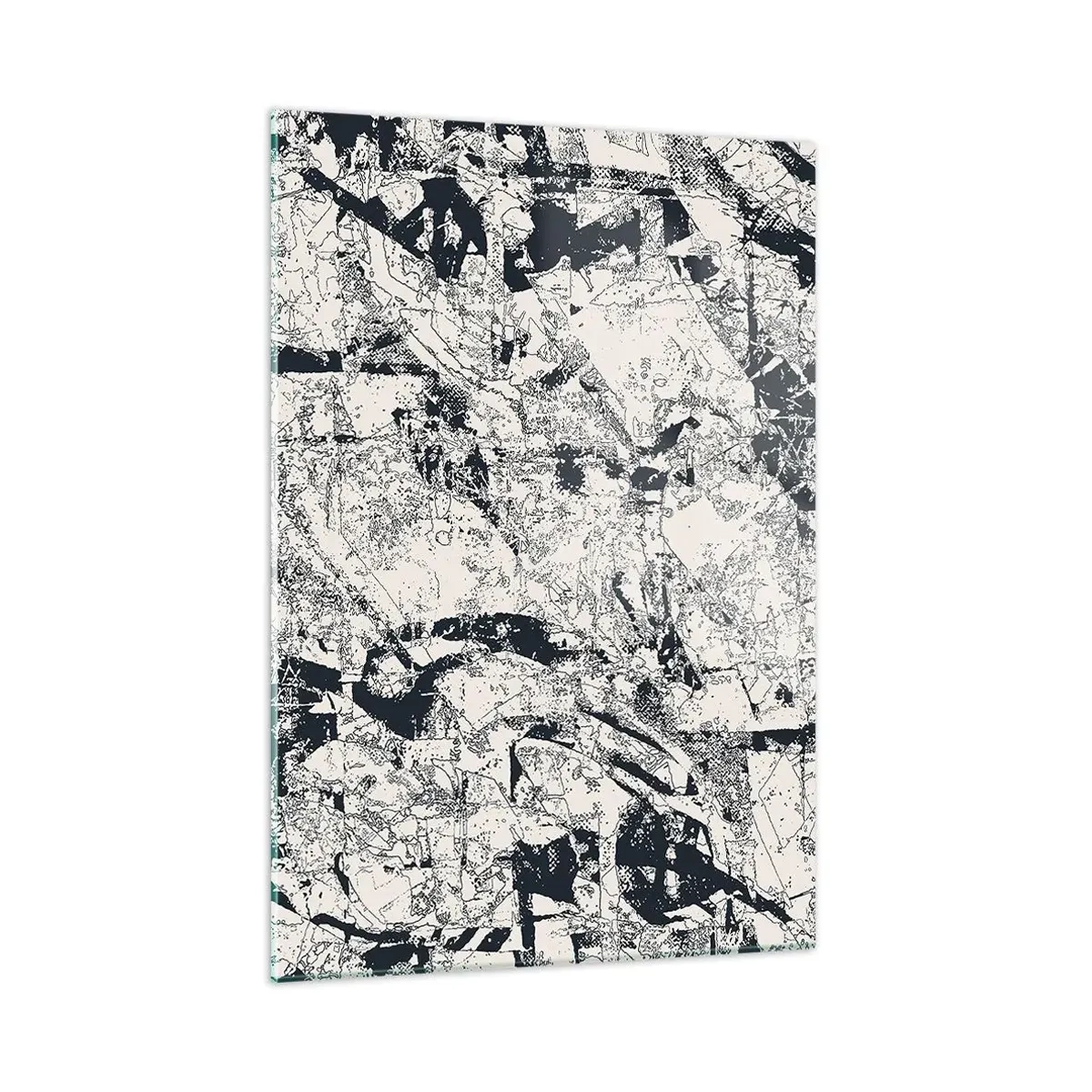 Glasbild - Bild auf glas - Schwarz-Weiß-Abstraktion mit dynamischen Linien und Texturen - 50x70cm - Durchdringung der Gegensätze - Moderne Wanddekoration für Wohnzimmer und Schlafzimmer ARTTOR