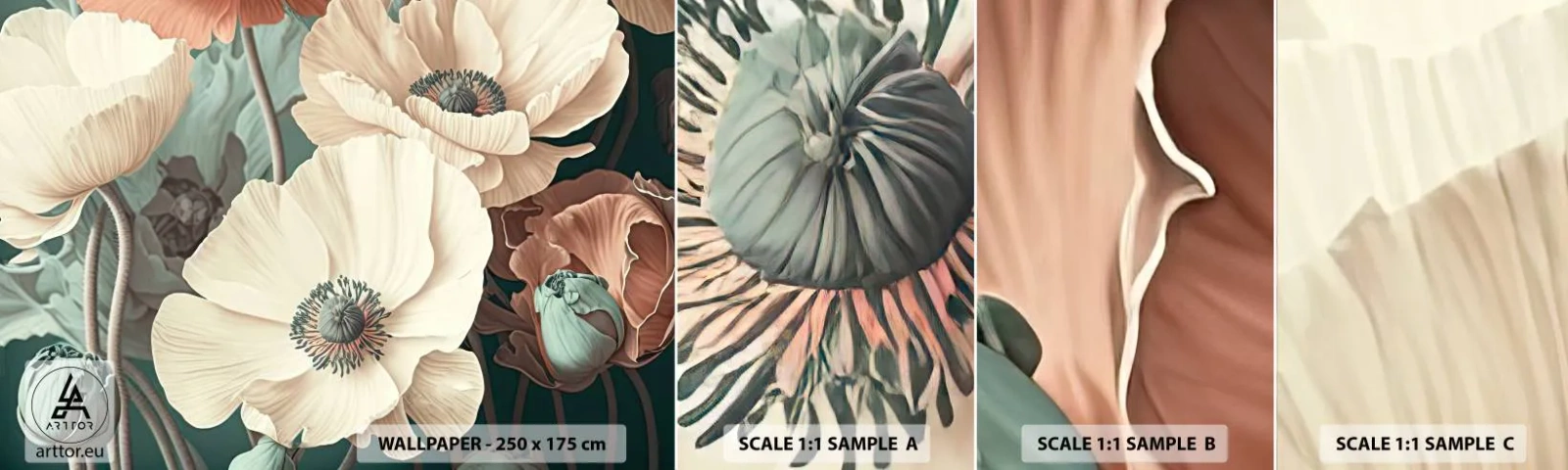 Fototapeten Muster Selbstklebend Deluxe Sticker - Flüstern von Mohnblumen - Blumen, Pflanzen, Pastell - 100x30 cm