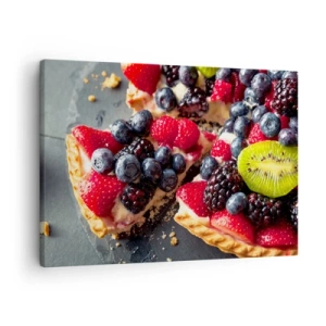 Bild auf Leinwand - Leinwandbild - Bunte Tarte mit Früchten und Sahne - 70x50cm - Dolce Vita! - Moderne Wanddekoration für Wohnzimmer und Schlafzimmer ARTTOR