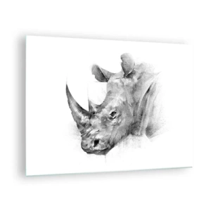 Glasbild - Bild auf glas - Schwarz-Weiß-Porträt eines Nashorns in künstlerischer Ansprache - 70x50cm - Afrikanisches Porträt - Moderne Wanddekoration für Wohnzimmer und Schlafzimmer ARTTOR
