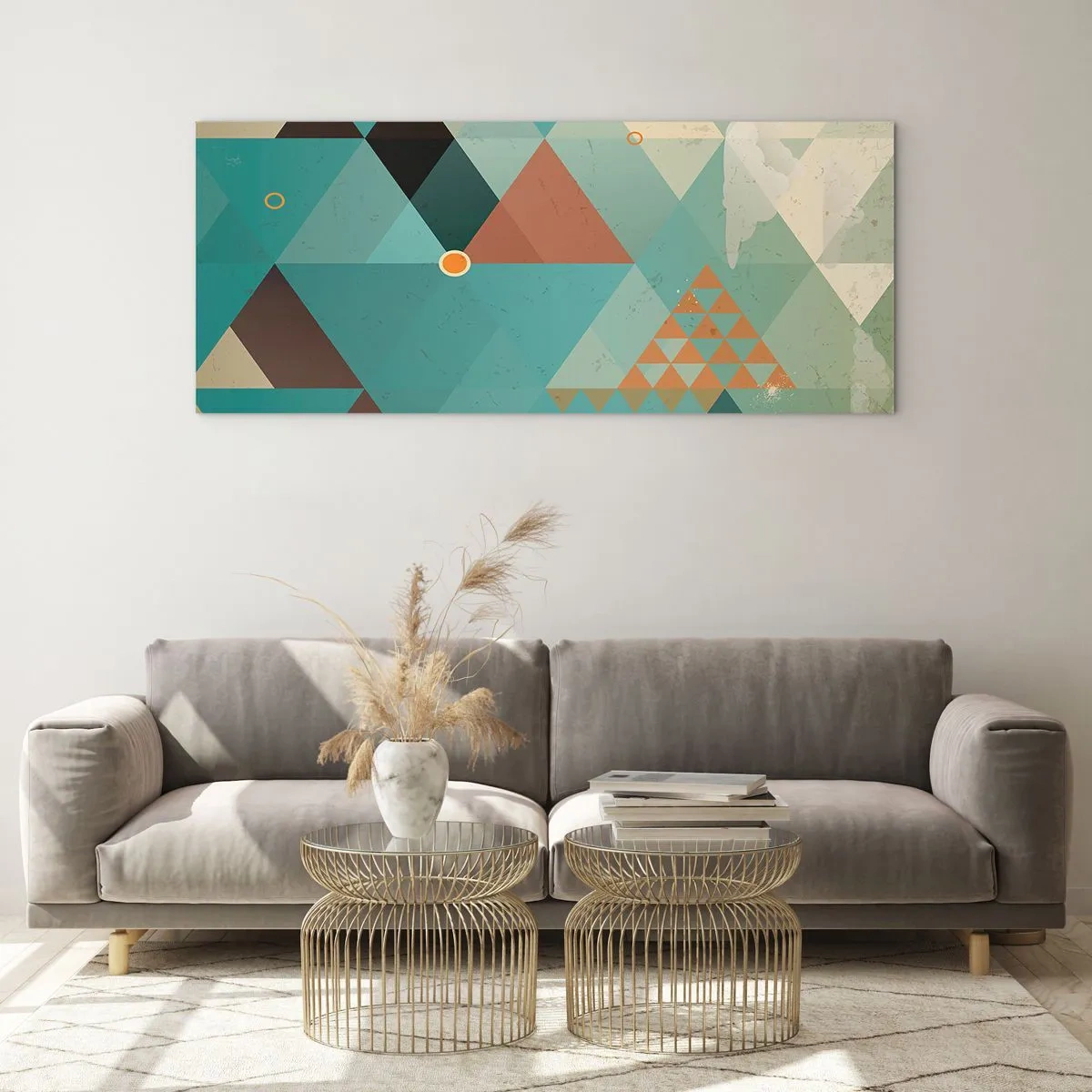 Glasbild - Bild auf glas - Geometrische Muster in Türkis- und Brauntönen - 120x50cm - Einheit der Vielheit, Vielheit der Einheit - Moderne Wanddekoration für Wohnzimmer und Schlafzimmer ARTTOR