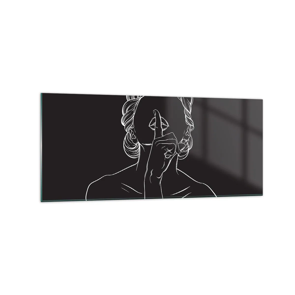 Glasbild - Bild auf glas - Minimalistische Silhouette einer Frau auf schwarzem Hintergrund - 120x50cm - Schönheit erblüht in der Stille - Moderne Wanddekoration für Wohnzimmer und Schlafzimmer ARTTOR