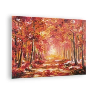 Glasbild - Bild auf glas - Herbstlandschaft mit Bäumen in warmen Farben - 70x50cm - Kupferwald - Moderne Wanddekoration für Wohnzimmer und Schlafzimmer ARTTOR