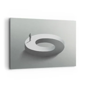 Bild auf Leinwand - Leinwandbild - Ein Mann auf einer grauen, abstrakten Struktur - 100x70cm - Und wie soll man davon klug werden - Moderne Wanddekoration für Wohnzimmer und Schlafzimmer ARTTOR