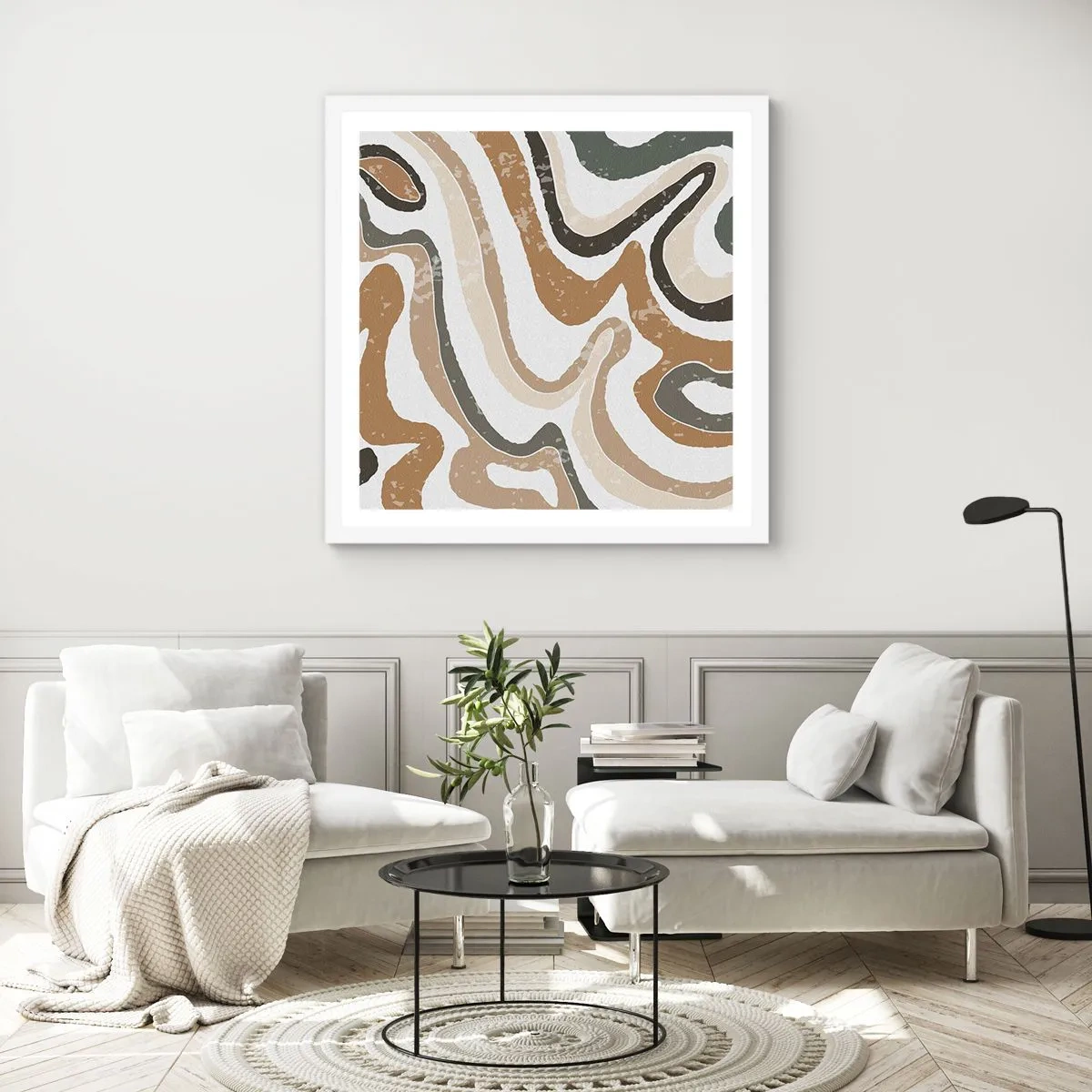 Poster in einem weißen Rahmen - Mäander in Erdfarben - 30x30 cm