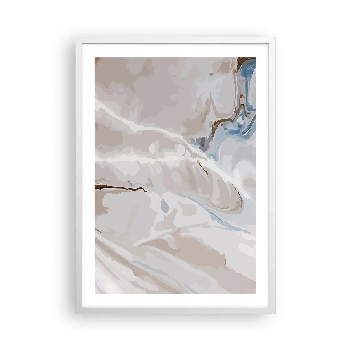 Poster in einem weißen Rahmen - Blau schlängelt sich unter dem Weiß - 50x70 cm