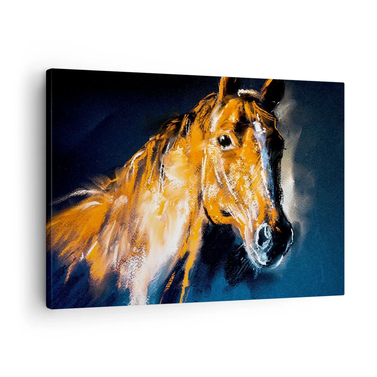 Bild auf Leinwand - Leinwandbild - Porträt eines Pferdes in einem dynamischen, malerischen Stil - 70x50cm - Also was, gehst du? - Moderne Wanddekoration für Wohnzimmer und Schlafzimmer ARTTOR