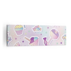 Bild auf Leinwand - Leinwandbild - Pastellmuster mit Süßigkeiten und Desserts - 160x50cm - Dass es jeden Tag ein Geburtstag wäre - Moderne Wanddekoration für Wohnzimmer und Schlafzimmer ARTTOR