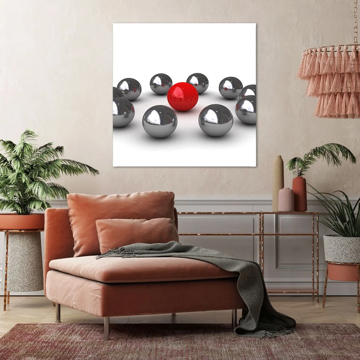 Bild auf Leinwand - Leinwandbild - Ein Kreis in Silber und Rot - 60x60 cm