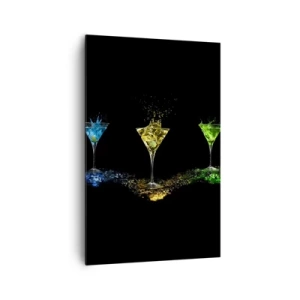 Bild auf Leinwand - Leinwandbild - Bunte Cocktails in Gläsern auf schwarzem Hintergrund - 80x120cm - Farben der Freude in Kristallglas - Moderne Wanddekoration für Wohnzimmer und Schlafzimmer ARTTOR