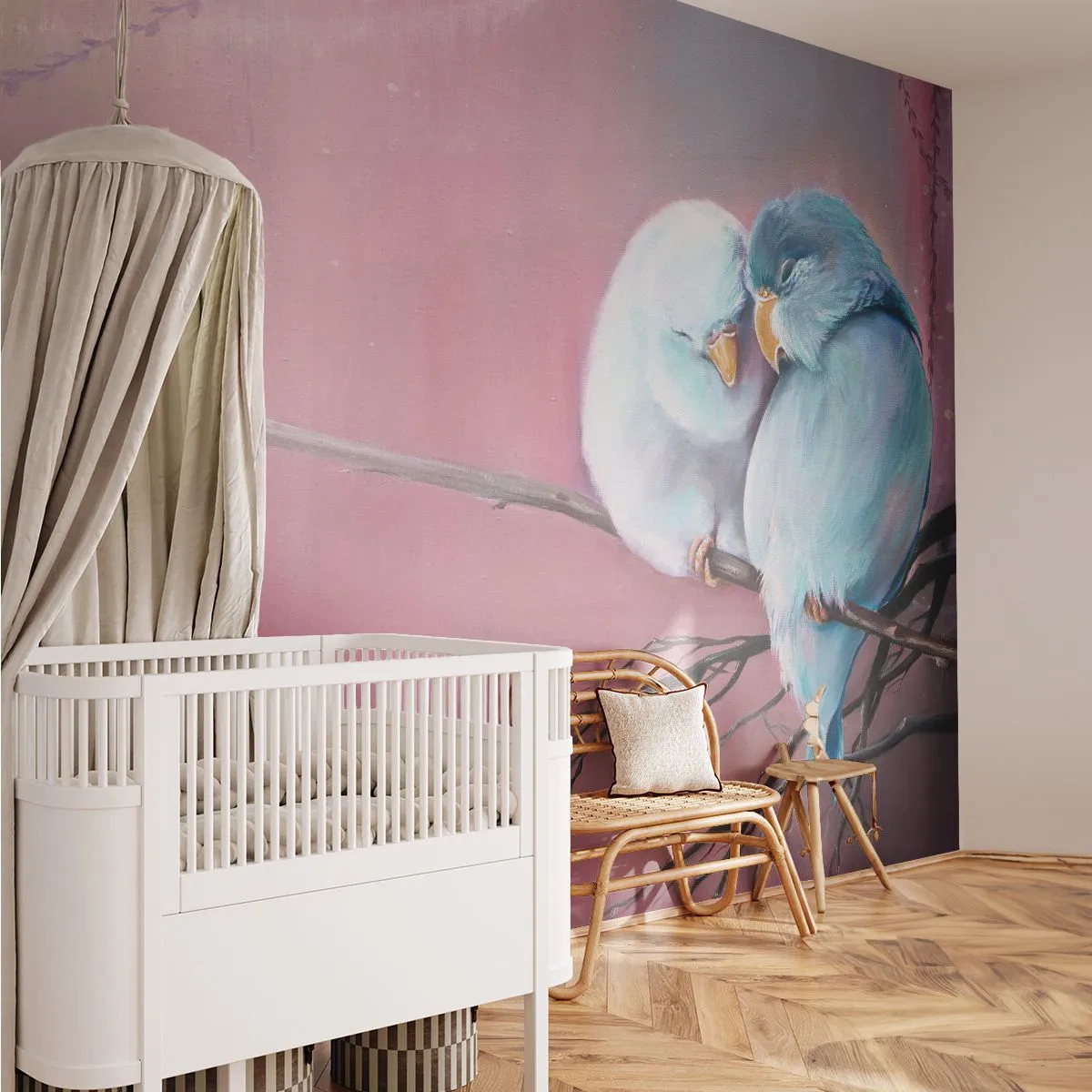 Fototapete Standard Eco - Lovebirds auf einem Ast auf einem rosa Hintergrund - 100x70cm - Was kann ich hier hinzufügen? ... - Moderne Wanddekoration für Wohnzimmer und Schlafzimmer ARTTOR