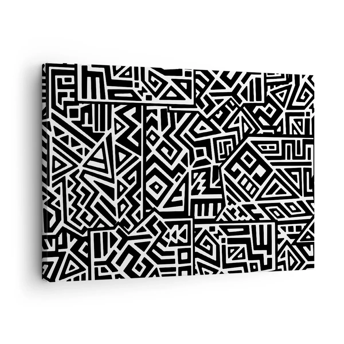 Bild auf Leinwand - Leinwandbild - Schwarz-weiße geometrische Muster, inspiriert von der präkolumbianischen Kultur - 70x50cm - Präkolumbianische Komposition - Moderne Wanddekoration für Wohnzimmer und Schlafzimmer ARTTOR