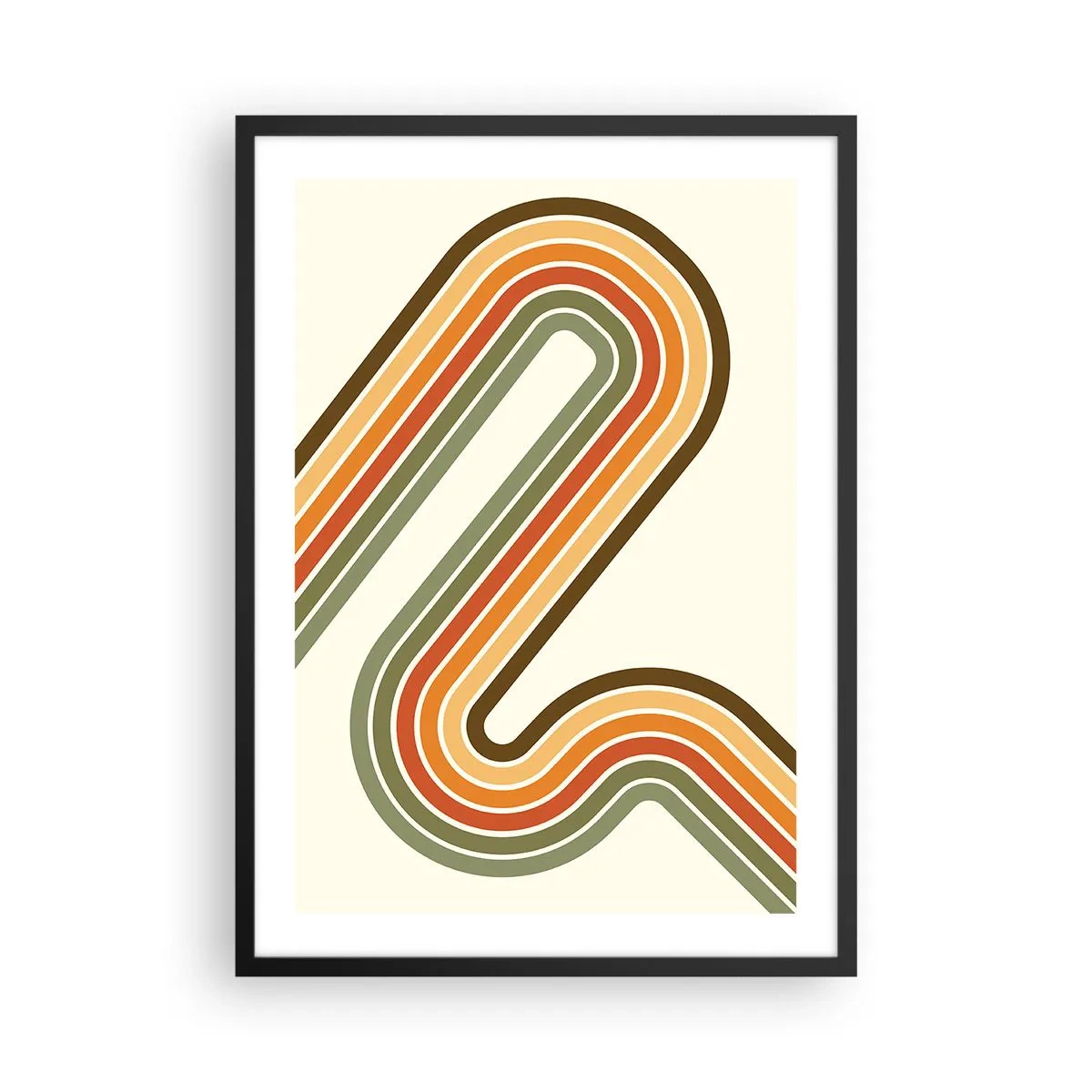 Poster in einem schwarzem Rahmen - Bunte Linien im Retro-Stil - 50x70cm - Zickzack zum Ziel - Moderne Wanddekoration für Wohnzimmer und Schlafzimmer ARTTOR