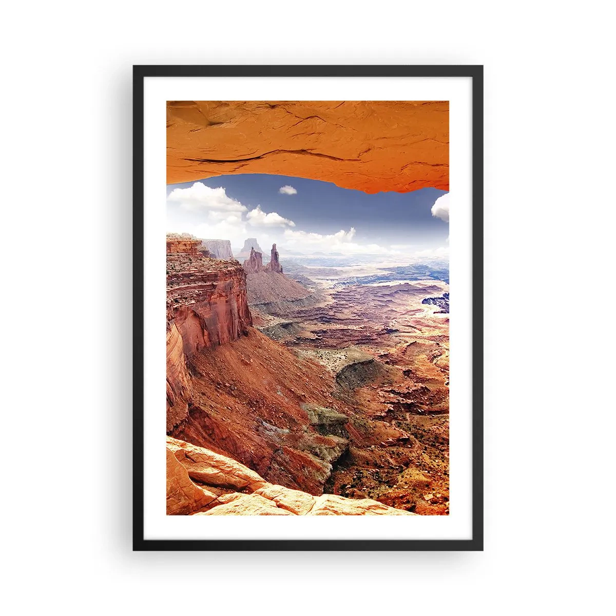 Poster in einem schwarzem Rahmen - Blick auf den Canyon mit roten Felsen und blauem Himmel - 50x70cm - Von der Natur selbst geschnitzt - Moderne Wanddekoration für Wohnzimmer und Schlafzimmer ARTTOR