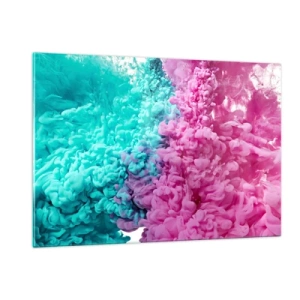 Glasbild - Bild auf glas - Bunte Tintenwolken in Pink und Türkis - 120x80cm - Letzte Begegnung - Moderne Wanddekoration für Wohnzimmer und Schlafzimmer ARTTOR
