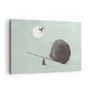 Bild auf Leinwand - Leinwandbild - Eine symbolische Szene mit einer Figur und einem Gleichgewicht vor einem hellen Himmel. - 120x80cm - Erfüllte Träume - Moderne Wanddekoration für Wohnzimmer und Schlafzimmer ARTTOR