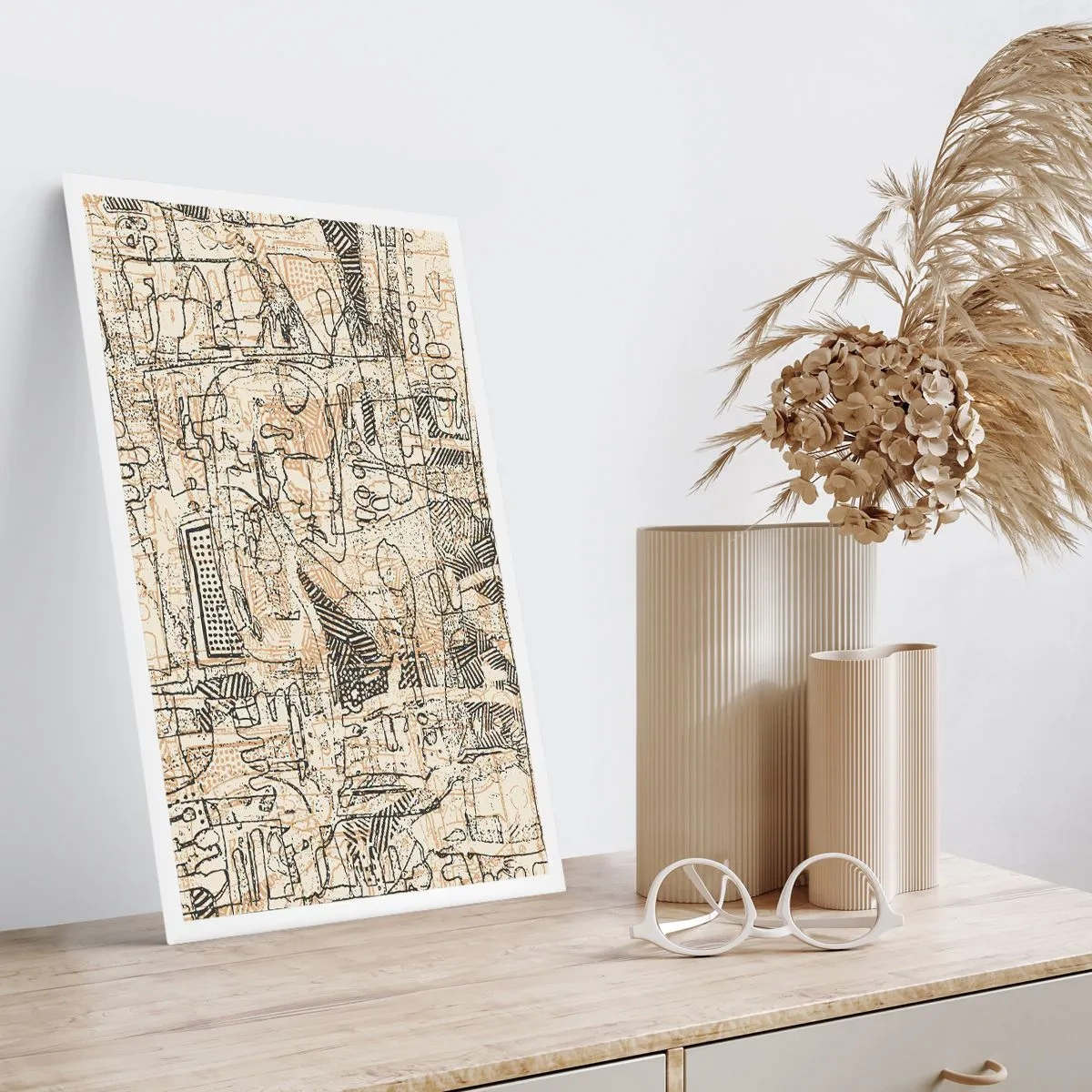 Poster - Abstraktes geometrisches Muster in Beige- und Schwarztönen - 50x70cm - Es wartet darauf, entschlüsselt zu werden - Moderne Wanddekoration für Wohnzimmer und Schlafzimmer ARTTOR