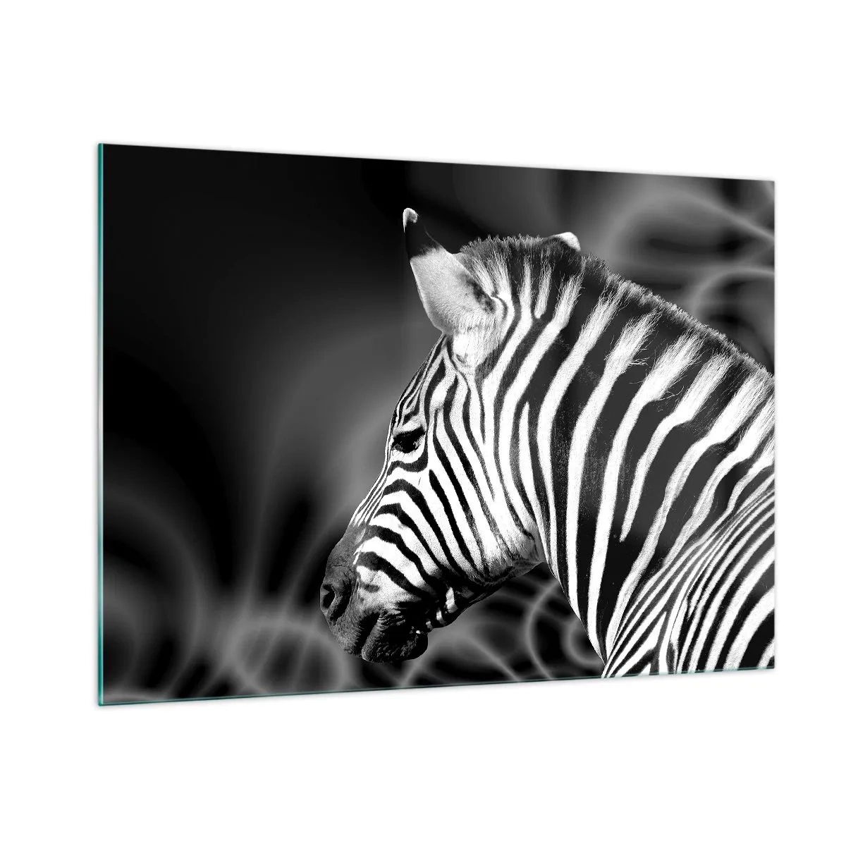 Glasbild - Bild auf glas - Zebra in Schwarz-Weiß-Ästhetik - 100x70cm - Weiß ist weiß und schwarz ist schwarz - Moderne Wanddekoration für Wohnzimmer und Schlafzimmer ARTTOR
