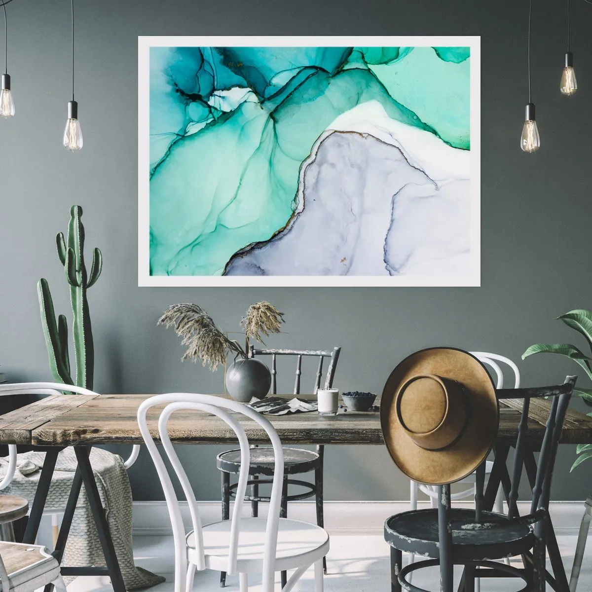 Poster - Abstraktes Muster in Türkis- und Weißtönen - 100x70cm - Eine Studie in Türkis - Moderne Wanddekoration für Wohnzimmer und Schlafzimmer ARTTOR