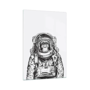 Glasbild - Bild auf glas - Grafik eines Astronauten im Raumanzug mit Affenkopf - 70x100cm - Alternative Evolution - Moderne Wanddekoration für Wohnzimmer und Schlafzimmer ARTTOR