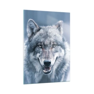 Glasbild - Bild auf glas - Ein Wolf mit durchdringendem Blick vor dem Hintergrund eines verschneiten Waldes - 50x70cm - Werden Sie die Herausforderung annehmen? - Moderne Wanddekoration für Wohnzimmer und Schlafzimmer ARTTOR