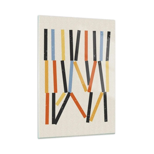 Glasbild - Bild auf glas - Bunte Abstraktion von horizontalen und diagonalen Streifen auf hellem Hintergrund - 50x70cm - Komposition auf der Ebene - Moderne Wanddekoration für Wohnzimmer und Schlafzimmer ARTTOR