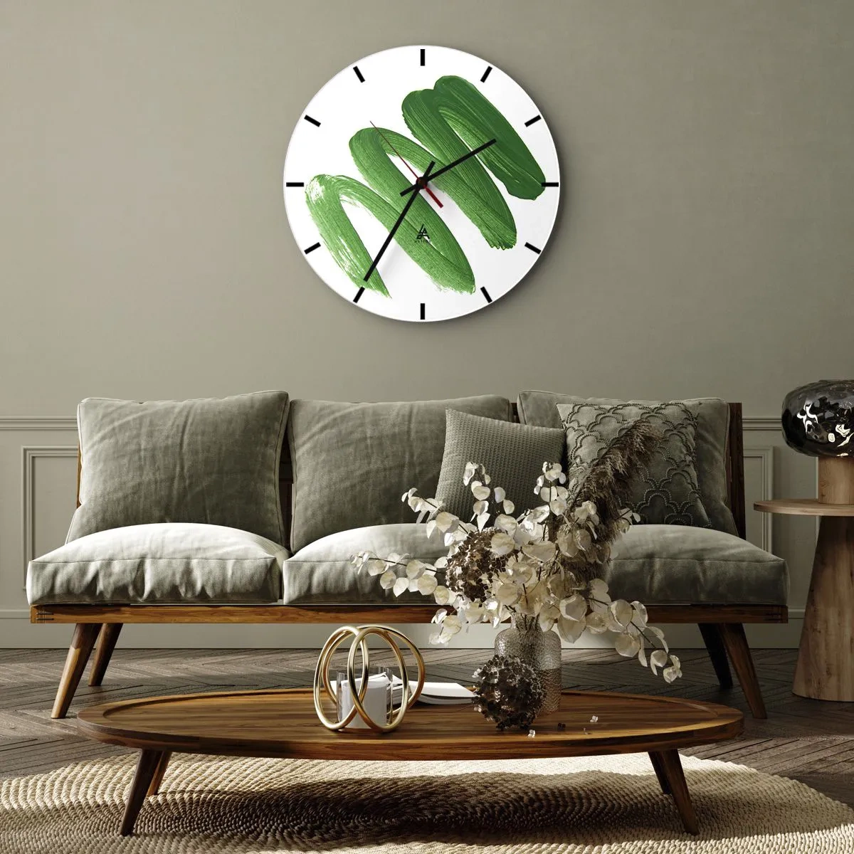 Wanduhr - Glasuhr - Grüner Witz - 40x40 cm