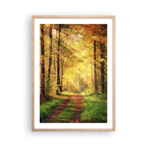 Poster in einem Rahmen aus heller Eiche - Waldgoldene Stille - 50x70 cm