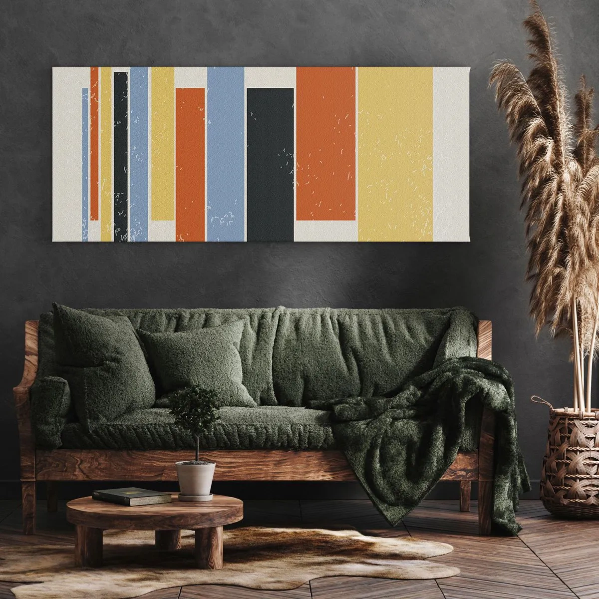 Bild auf Leinwand - Leinwandbild - Bunte Rechtecke in moderner Anordnung - 140x50cm - Musiknotation - Moderne Wanddekoration für Wohnzimmer und Schlafzimmer ARTTOR