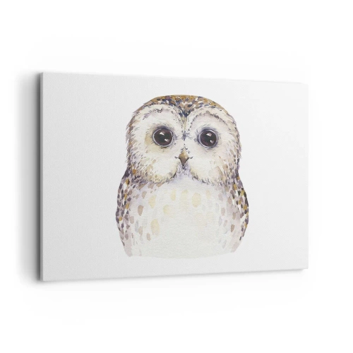 Bild auf Leinwand - Leinwandbild - Porträt einer Eule auf hellem Hintergrund mit zarten Farben - 100x70cm - Schau mir in die Augen - Moderne Wanddekoration für Wohnzimmer und Schlafzimmer ARTTOR