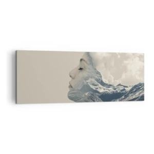 Bild auf Leinwand - Leinwandbild - Silhouette einer Frau mit einer Berglandschaft im Hintergrund - 140x50cm - Die Schönheit der Elemente der Natur - Moderne Wanddekoration für Wohnzimmer und Schlafzimmer ARTTOR