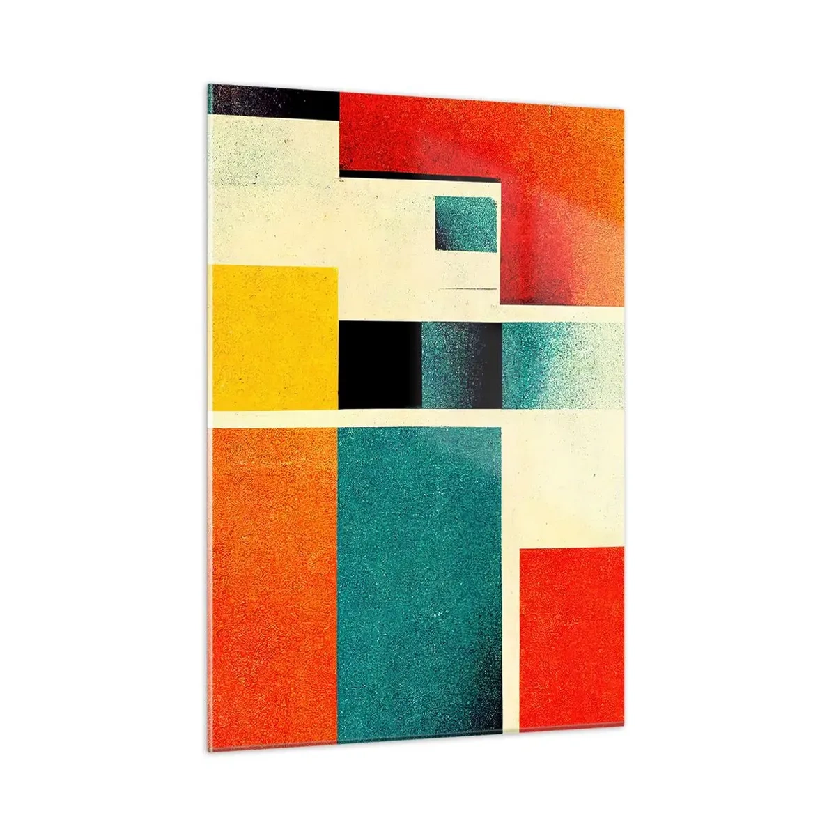 Glasbild - Bild auf glas - Bunte geometrische Rechtecke im Retro-Stil - 50x70cm - Geometrische Abstraktion – gute Energie - Moderne Wanddekoration für Wohnzimmer und Schlafzimmer ARTTOR